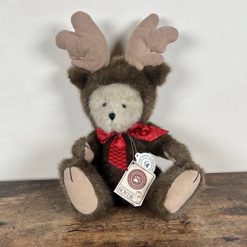 Boyd's Bear Vintage "Mooselkins"  Gen-Yoo-Wine Reindeer Antlers Dark Brown/tan